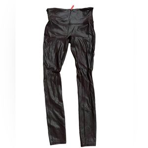 SPANX dark maroon faux leather leggings, size M